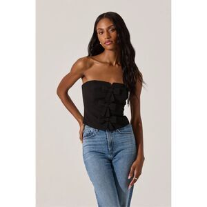 NWT ASTR Strapless Bow Front Bustier Corset Coquette Feminine Black Top Size XL